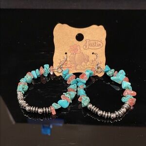 Justin Boots Turquoise and Coral Beaded Earrings